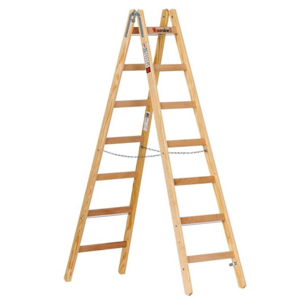 Euroline Holz-Sprossenstehleiter Nr. 10501 2x7 mit Eimerhaken günstig kaufen