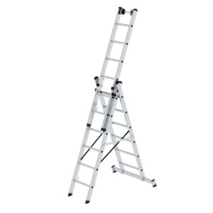 Günzburger Steigtechnik Sprossen-Mehrzweckleiter 3-teilig mit nivello®-Traverse und Wandlaufrollen 3x6 Sprossen günstig kaufen